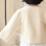 Cream White Faux Mink Fur Collarless Short Jacket & Wedding Shawl-Ballbella