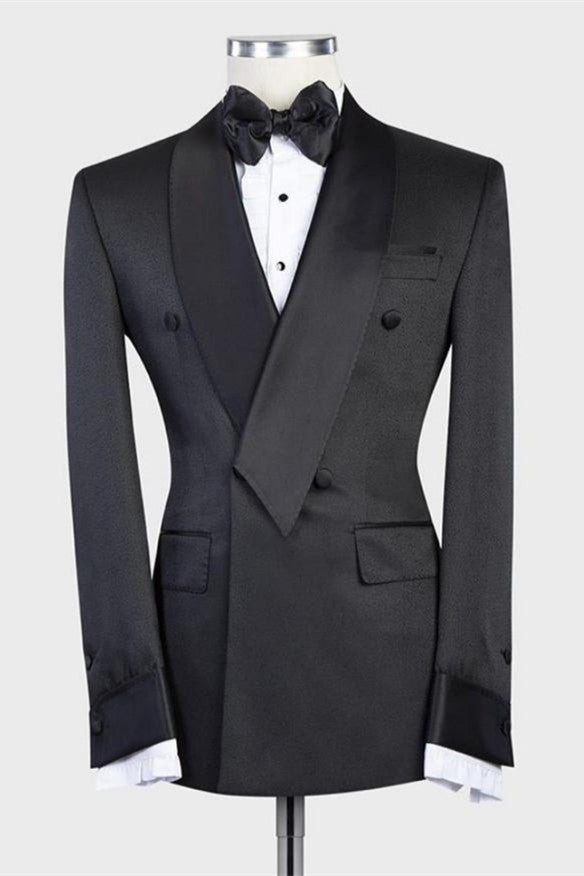 Discover the very best Custom design Black Double Breasted Shawl Lapel Wedding Men Suit for work,prom and wedding occasions at ballbella. Custom made Black Shawl Lapel mens suits with high quality.