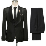 Custom design Black Jacquard Shawl Lapel Wedding Suits-Ballbella