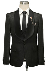 Custom design Black Jacquard Shawl Lapel Wedding Suits-Ballbella