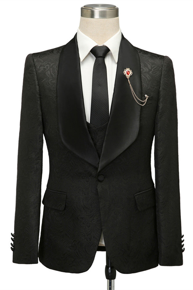 Custom design Black Jacquard Shawl Lapel Wedding Suits Ballbella