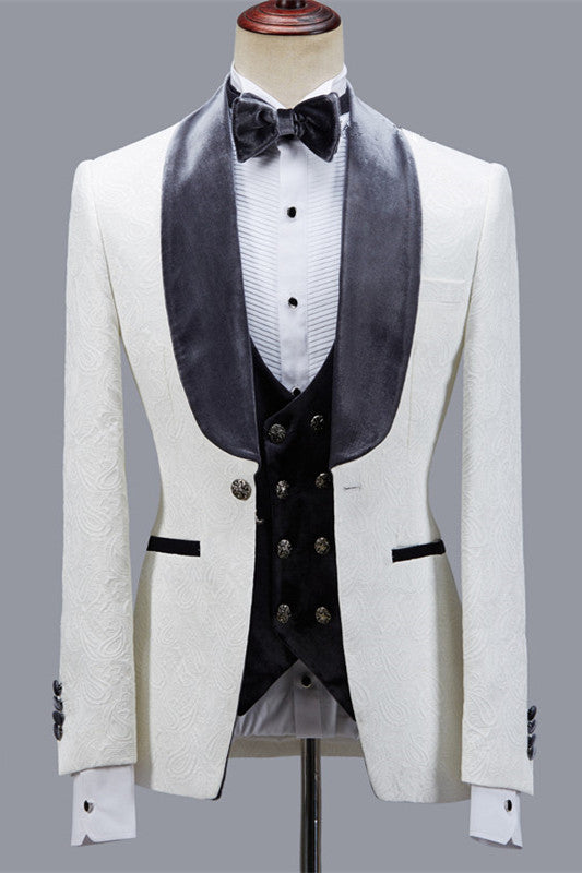 Custom design Jacquard Slim Fit Shawl Lapel Wedding Men Suits-Ballbella