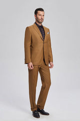 Custom design Patch Pocket Gold Brown Mens Suits for Formal-Ballbella