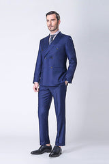 Custom design Peak Lapel Double Breasted Blue Mens Suits Online-Ballbella