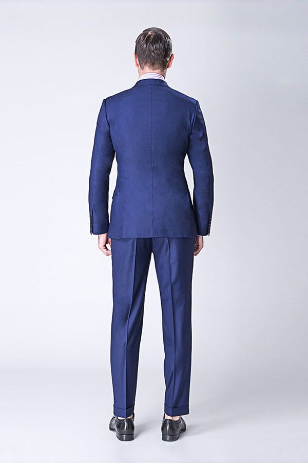 Custom design Peak Lapel Double Breasted Blue Mens Suits Online-Ballbella