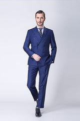 Custom design Peak Lapel Double Breasted Blue Mens Suits Online-Ballbella