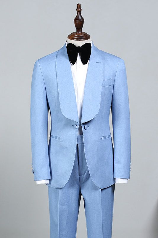 Custom design Sky Blue Bespoke Wedding Suit For Grooms-Ballbella