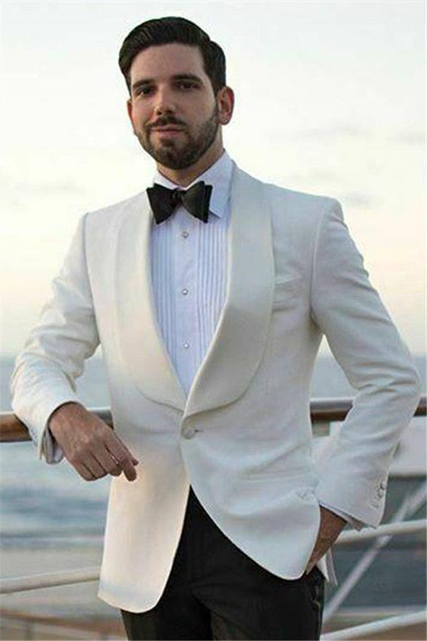 Custom design White Shawl Lapel One Buttons Slim Fit Wedding Suits-Ballbella