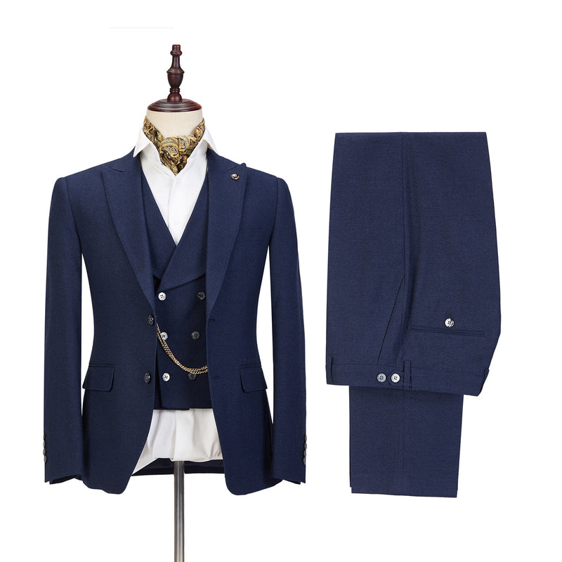 Buy Dark Blue Three-piece Fashion Peaked Lapel Wedding Men Suits Sale for men from Ballbella. Huge collection of Peaked Lapel Single Breasted Men Suit sets at low offer price &amp; discounts, free shipping &amp; made. Order Now.