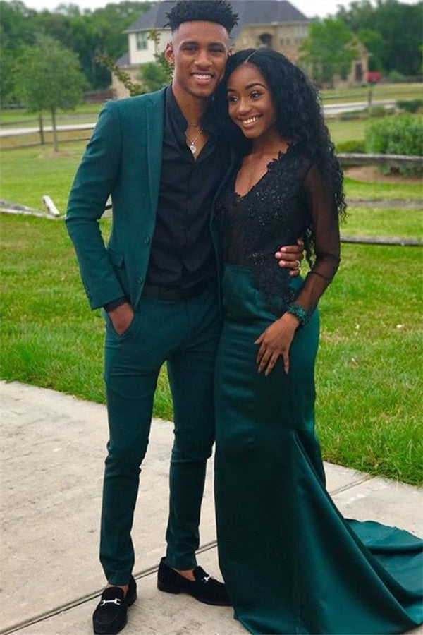 Dark Green 2-Piece Notch Lapel Designer Prom Suits Online-Ballbella