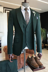 Dark Green Bespoke Peaked Lapel Three Pieces Men Suits-Ballbella