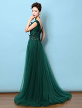 Dark Green Notched Neckline Tulle Evening Dress Backless Mother's Dress-Ballbella