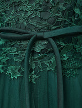 Dark Green Notched Neckline Tulle Evening Dress Backless Mother's Dress-Ballbella