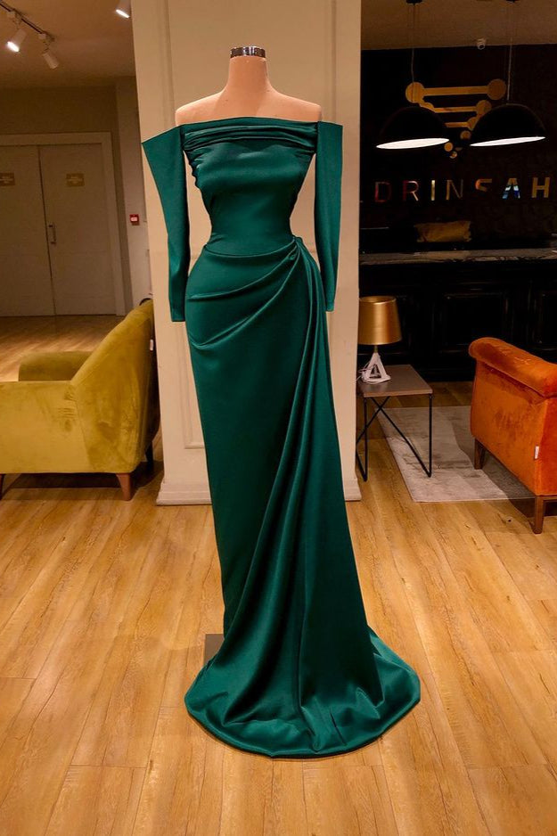 Dark Green Off-the-Shoulder Mermaid Prom Dress Long Evening Gowns Online-Ballbella