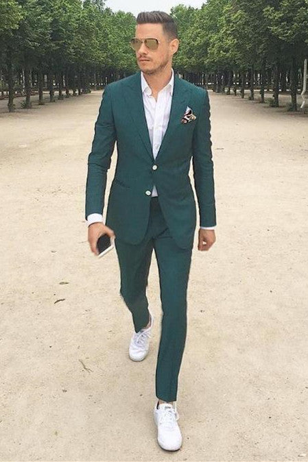 Dark Green Peaked Lapel Slim Fit Men Suit for Prom – Ballbella