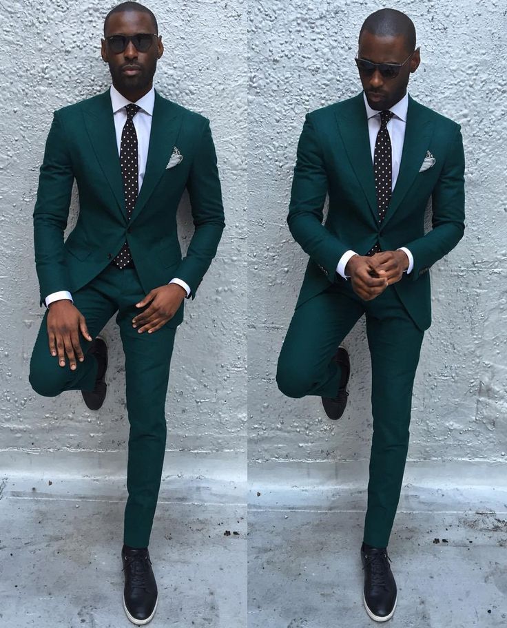 Dark Green Slim Fit Formal Mens Business Suit Classy Peaked Laple Prom Suits-Ballbella