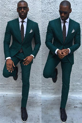 Dark Green Slim Fit Formal Mens Business Suit Classy Peaked Laple Prom Suits-Ballbella