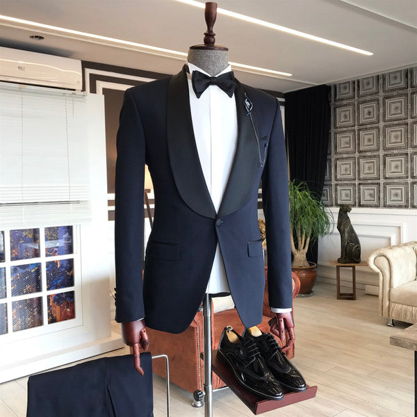 Ballbella is your ultimate source for Dark Navy Fashion Shawl Lapel One Button Wedding Men Suits. Our Dark Navy Shawl Lapel wedding groom Men Suits come in Bespoke styles &amp; colors with high quality and free shipping.