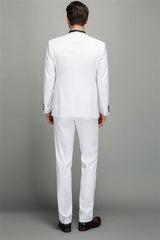 Ballbella made this Decent Men Two Piece Wedding Groom Suits, Slim Fit Shawl White Tuxedo with rush order service. Discover the design of this White Solid Shawl Lapel Single Breasted mens suits cheap for prom, wedding or formal business occasion.