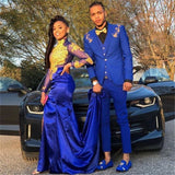 Designer Royal Blue Three Pieces Appliques Men's Prom Suits Online-Ballbella