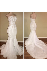 Different Sweetheart Mermaid White Summer Wedding Dresses on Sale-Ballbella