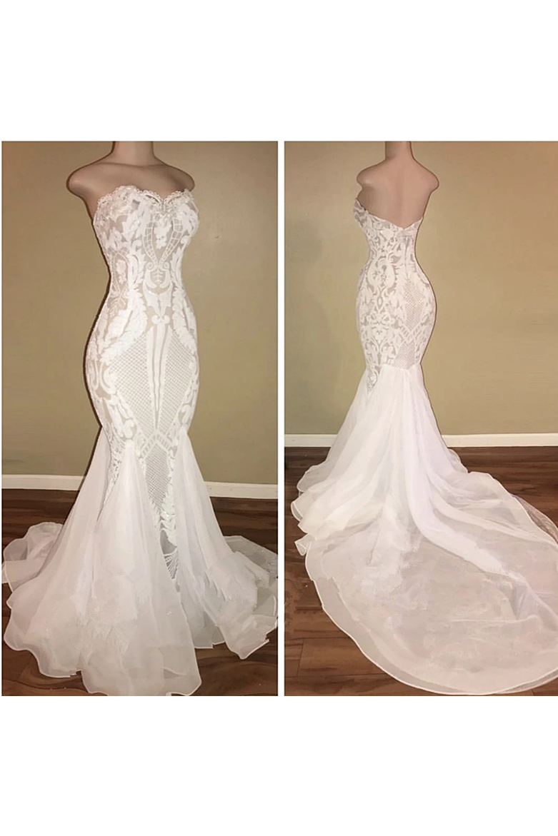 Different Sweetheart Mermaid White Summer Wedding Dresses on Sale-Ballbella