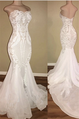 Different Sweetheart Mermaid White Summer Wedding Dresses on Sale-Ballbella