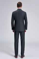 Double Breasted Mens Suits Stripes Dark Grey Suits for Men-Ballbella