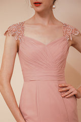 Dusty Pink Cap sleeves Chiffon Column Evening Dress-Ballbella