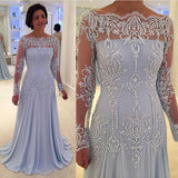 Elegant A-line Lace Long-Sleeve Mother-the-bride Dress-Ballbella