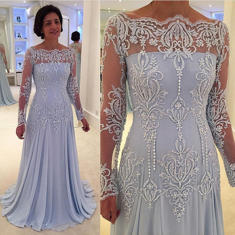 Elegant A-line Lace Long-Sleeve Mother-the-bride Dress-Ballbella