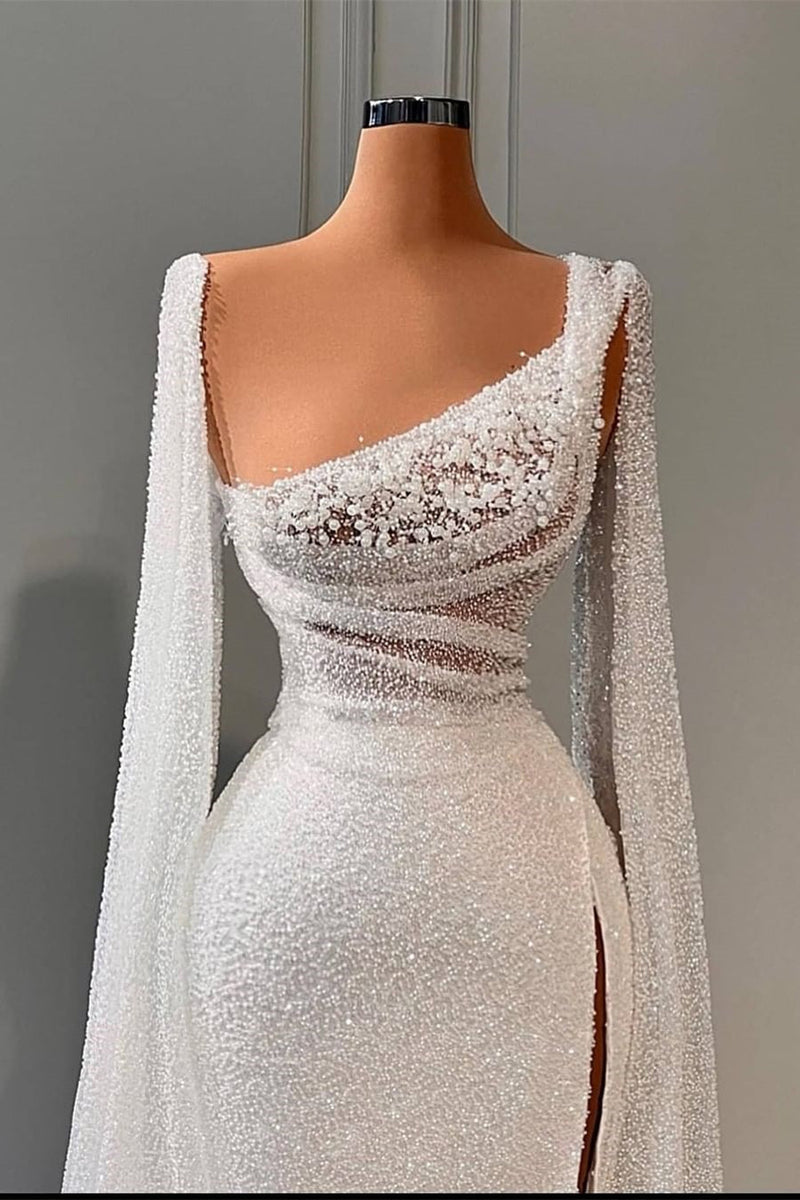 Elegant A-line Sequins Split Bridal Dress With Beads-Ballbella