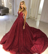 Elegant A-Line Straps Sleeveless V-Neck Floor-Length Prom Party Gowns-Ballbella