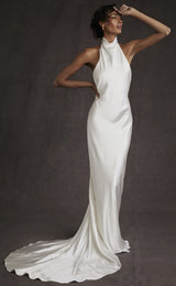 Elegant Backless High Neck Mermaid Wedding Dress On Sale-Ballbella