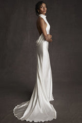 Elegant Backless High Neck Mermaid Wedding Dress On Sale-Ballbella