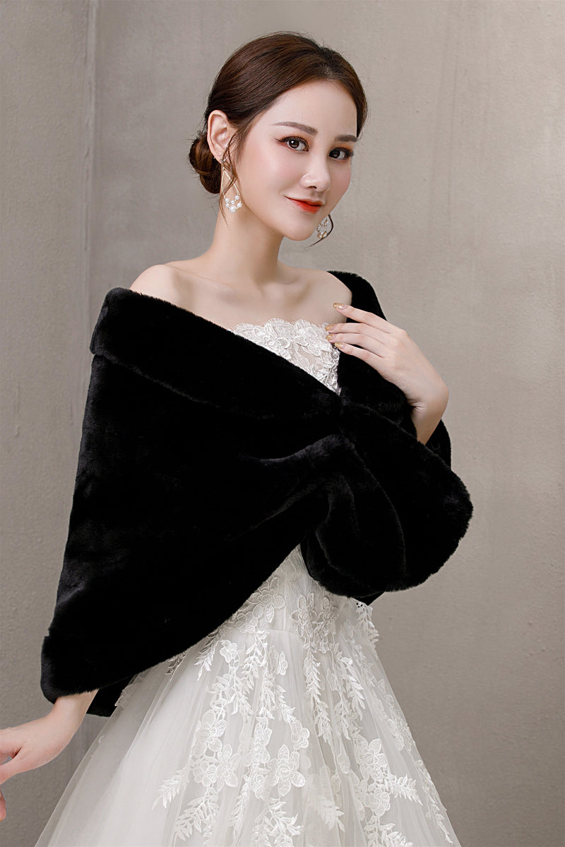 Elegant Black Ears-Embellished Wedding Dress Shawl-Ballbella