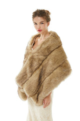 Elegant Brown Faux Fur Wedding Shawl For Bride-Ballbella