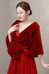 Elegant Burgundy Ears-Embellished Wedding Dress Shawl-Ballbella