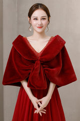 Elegant Burgundy Ears-Embellished Wedding Dress Shawl-Ballbella