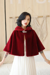 Elegant Burgundy Korean-Style Mink Cashmere Outerwear Winter Wedding Warmth Coat-Ballbella