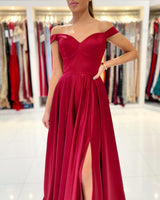 Elegant Burgundy Off-the-Shoulder Prom Dress Long With Split-Ballbella