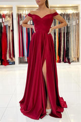 Elegant Burgundy Off-the-Shoulder Prom Dress Long With Split-Ballbella