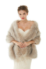 Elegant Light Gray Faux Fur Wedding Shawl Sleeveless Bridal Covers-Ballbella