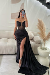 Elegant Long Mermaid Sleeveless Glitter Prom Dress With Slit