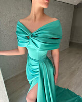 Elegant Long Off-the-Shoulder Prom Dresses Long Slit Online-Ballbella