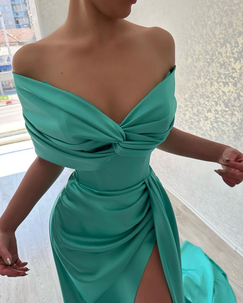 Elegant Long Off-the-Shoulder Prom Dresses Long Slit Online-Ballbella