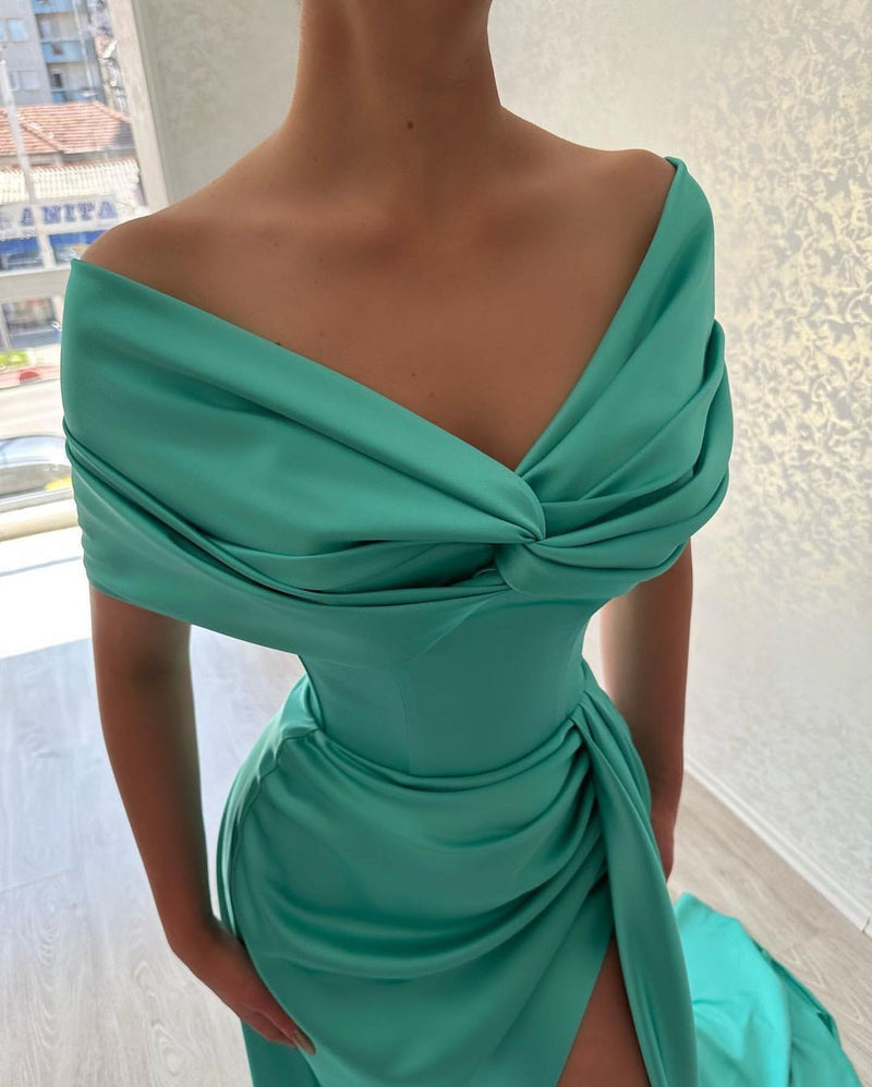 Elegant Long Off-the-Shoulder Prom Dresses Long Slit Online-Ballbella