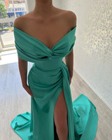 Elegant Long Off-the-Shoulder Prom Dresses Long Slit Online-Ballbella