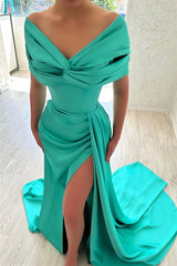 Elegant Long Off-the-Shoulder Prom Dresses Long Slit Online-Ballbella