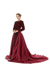 Elegant Long sleeve Sequin Evening Dress with Detachable Skirt | Ballbella Real Shooting-Ballbella